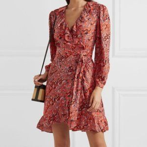 NWOT Maje Rossetto Ruffle Trimmed Leopard Print Wrap Dress (3) S-M